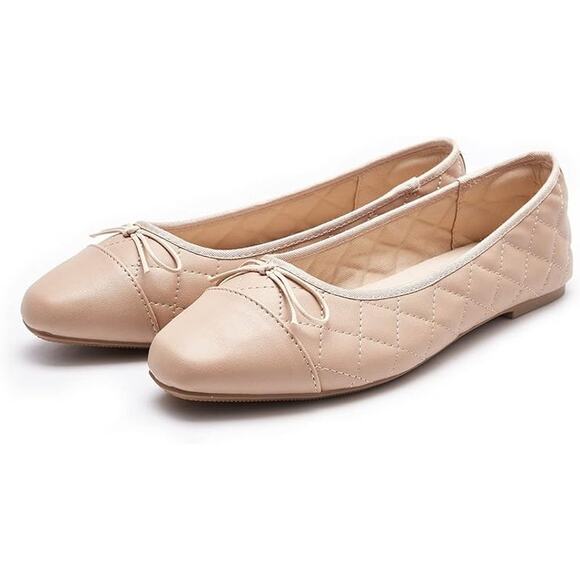 Afeetsing Womens Size 6 Tan Round Closed Toe Faux Leather Ballet Flats Shoes - Picture 2 of 6